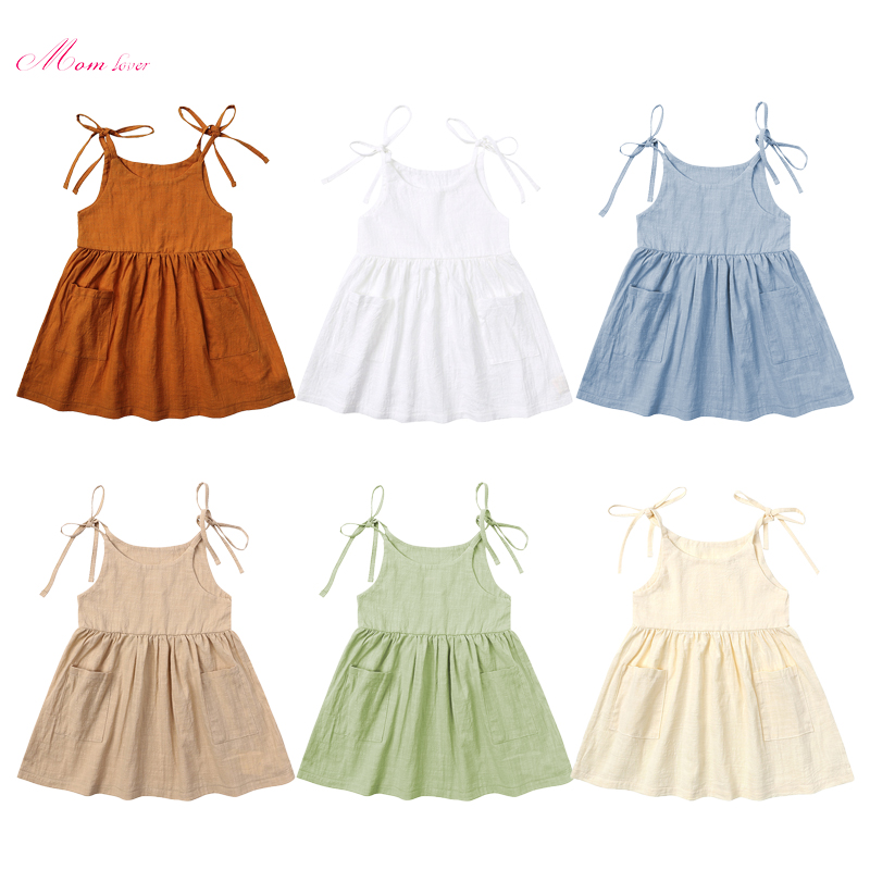 Girl’s Solid Dress Sleeveless Mini Dresses Summer Beach Sundress