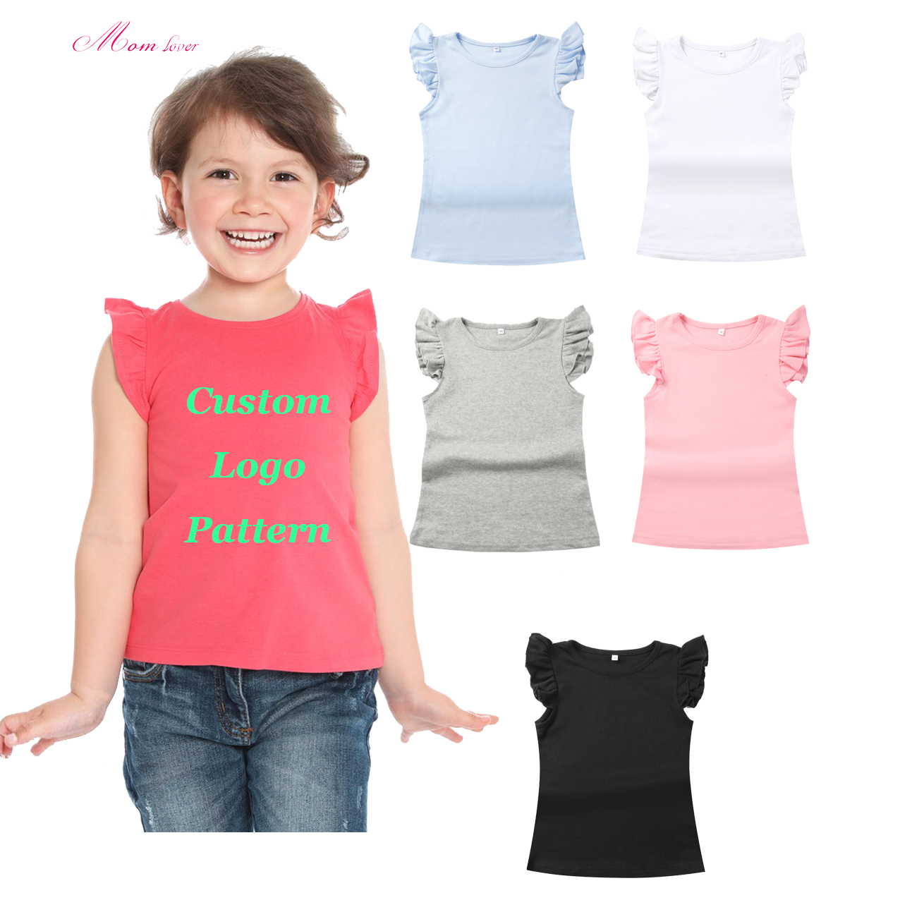 Ruffled Cuff T-shirt Blank Summer Shirt Short Sleeve T-shirts for Girls