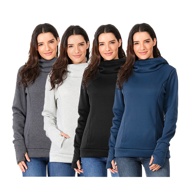 Solid Color Printed Hooded Nursing Hoodie Top