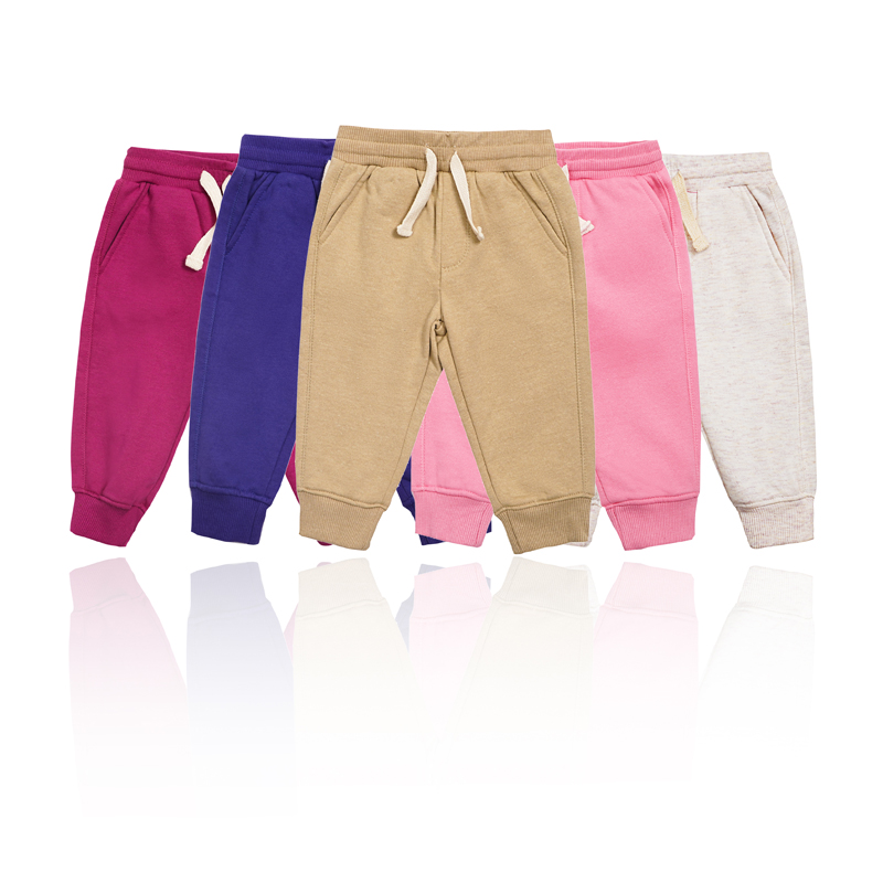 Baby Girls Solid Color TC Fabric Elastic Mid-Waist Pants