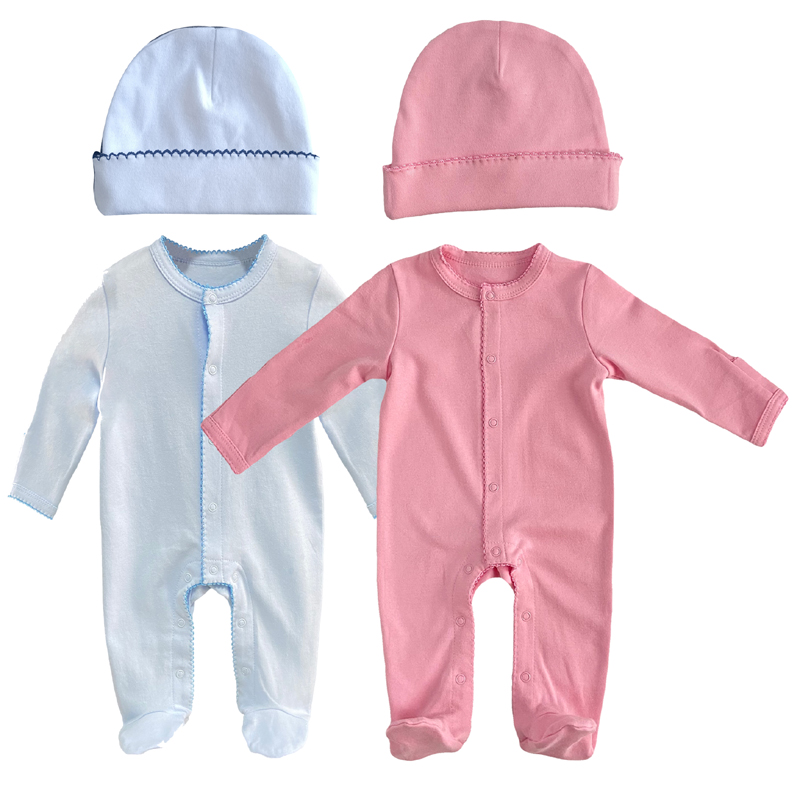 Custom Organic Cotton Picot Trim Footie Swaddle Set