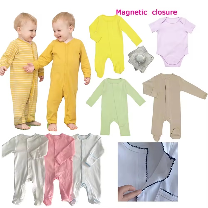 Customized 100% Cotton Baby Magnetic Snap Onesie