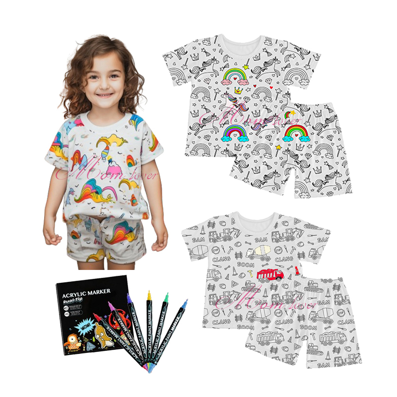 Kids Cartoon Graffiti Pajamas Diy Colouring Pajiama Sets